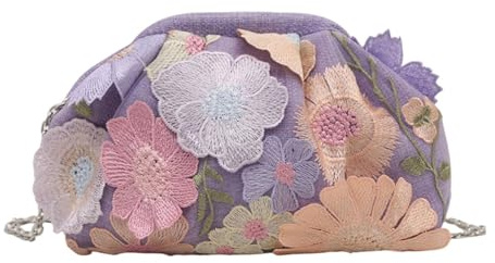 predolo Pochette Floreale Da Donna con Catena Staccabile per Ballo di Fidanzamento, Viola
