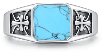 OHAYOO Sigillring herr 925 sterlingsilver turkos #10 mäns ringar kors smycken för män