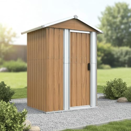 Gartenhaus Braun 126x97,5x177 cm Verzinkter Stahl, Geräteschuppen Die Hütte Mit Schiebetor, Gartenhaus Metall Mit Boden Für Gartenwerkzeuge Und Poolzubehör