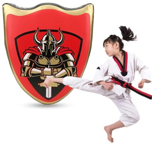 HUSHUI Bouclier de Chevalier Taekwondo pour Enfants, Léger, Sûr, Amusant, Accessoires de Costume pour le Jeu et L'imagination, 44x38cm, PU (combinaison rouge)