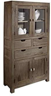 MASSIVMOEBEL24.DE Schrank Sheesham grau geölt Nature Grey #61 | 70x40x180 cm (BxTxH) 83 kg Landhaus montiert vollmassiv