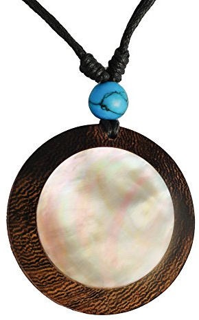 Chic-Net® Holzkette Perlmutt verstellbar Baumwolle Black Shell Muschel Kette Holz rund | Mother of Pearl Halskette Unisex für Herren Damen | Parasitholz Perlmutt