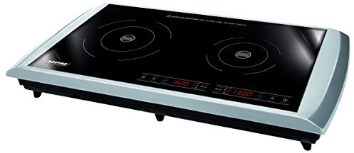 MPM MKE-11 Placa de Inducción portátil doble, superficie de cristal, Control Táctil, 10 niveles de Potencia, Temporizador, Programable, para sartenes hasta 24cm, 2900 W
