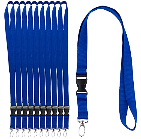 IBOO 10 Lazos Cintas para el Cuello Azul – Lanyard con Hebilla Desmontable y Clip Metálico – Porta Credenciales Tarjetas Identificativas Llaves