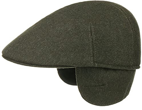 faustmann GERMANY LODENHUT MANUFAKTUR Flatcap Schirmmütze mit Ohrenklappen Wintercap Wollcap Made in EU Herren Herbst Winter Oliv 56 cm