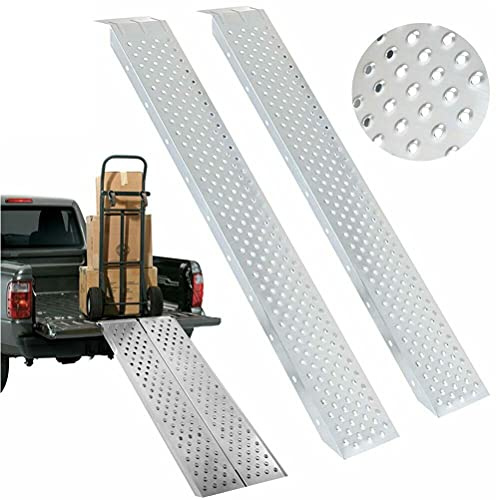 BAKAJI Coppia di Rampe di Carico Pedana in Lamiera di Acciaio Zincato Superficie con Foratura Antiscivolo capacità Massima 400Kg Rampa di Carico Scarico Trattorino Quad Moto Auto (160 cm)