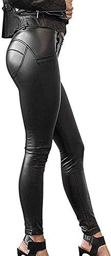 Onsoyours Leggings in Pelle da Donna Pantaloni Ecopelle Collant Sexy Leather Pants Sexy Slim Vita Alta Skinny Pelle Pantaloni Elastici in PU Basic A Nero L
