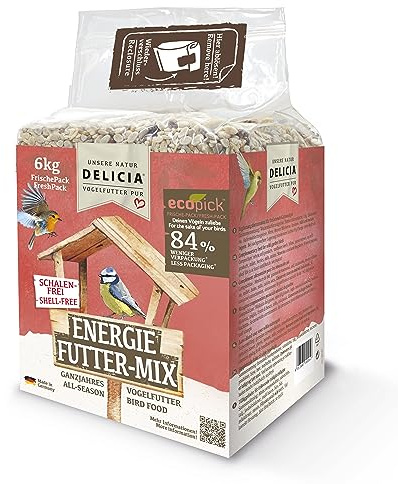 DELICIA® Vogelfutter Energie FutterMix (6kg) · Ganzjahresfutter für Wildvögel & Gartenvögel · Im wiederverschließbaren FrischePack · Streufutter für jeden Vogel · Vogelfutter ganzjährig