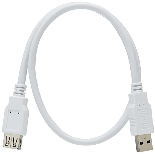 PremiumCord Cavo di Prolunga USB 3.0 da 0,5m, Cavo Dati Superspeed ​​​​​​Fino a 5 Gbit/s, Cavo di Ricarica, Presa USB 3.0 Tipo a sulla Spina, a 9 Poli, 3X Schermato, Colore Bianco, Lunghezza 0,5m