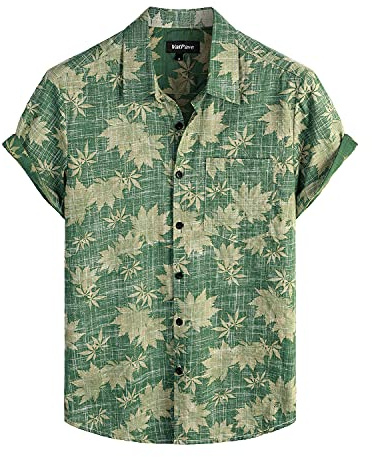 VATPAVE Herren Front Pocket HawaiiHemden Freizeithemden Blumen Kurzarm Knopfleiste Tropische Strandhemden Groß Grüne Blätter