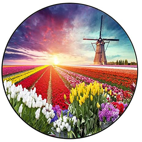 1000 Teile Puzzles für Erwachsene - Puzzles für Erwachsene 1000 Teile Puzzle 1000 Teile für Erwachsene mit einzigartigem Teil mit Windmühle und Blumen in den Niederlanden - 67,5 cm Durchmesser