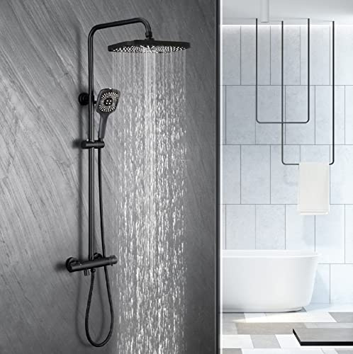 Conjunto Ducha Negro con Grifo Termostatica Sistema de Ducha con Ducha Lluvia 300x190mm et Ducha de SHANFO S3OK