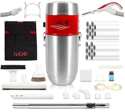 Nadair Pack Aspiration Centralisée 600 AirWatts 32 L à Monter Soi-Même – Kit 4 Prises, Flexible Premium pivotant 360° on/Off, Canne INOX & Accessoires – HEPA 99,97% – Garantie 15 Ans (9,10 ML)
