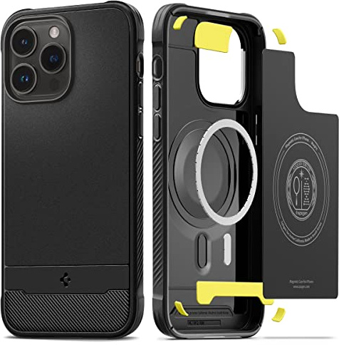 Spigen Rugged Armor MagFit Case for iPhone 14 Pro - Matte Black | MagSafe Compatible, Carbon Fibre Accent, Patented Air Cushion, MIL-STD-810H Military-Grade Drop Protection