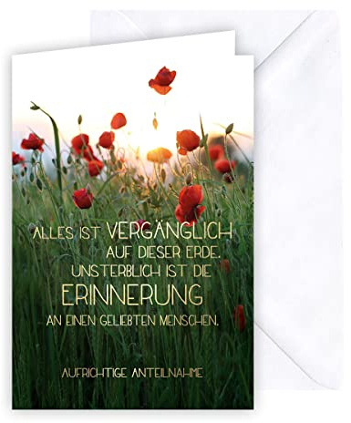 KE - Hochwertige Beileidskarte mit Umschlag, Trauerkarte zur Anteilnahme, Kondolenzkarte im DIN B6 Format, Motiv: Mohn