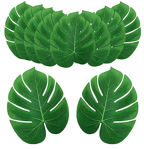 Tomotato 12 Stück Künstliche Palmenblätter, Grüne Palmenblätter Deko Künstlich Tropische Blätter Tischsets für Hawaiian Dschungel Strand Thema Party Tisch Zubehör, 35 x 29cm