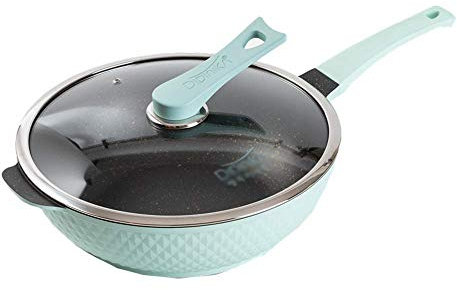 ZAANU Sartén fácil de Limpiar, 32CM Maifan Stone Wok Sartén Antiadherente Olla de Humo sin Aceite con Cocina de Inducción a Gas Universal (Color : Rojo) (Verde)