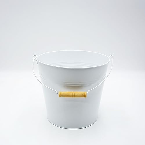 UNUS Topf Zink rund konisch mit einem Henkel und Holzgriff weiß Ø 24 cm
