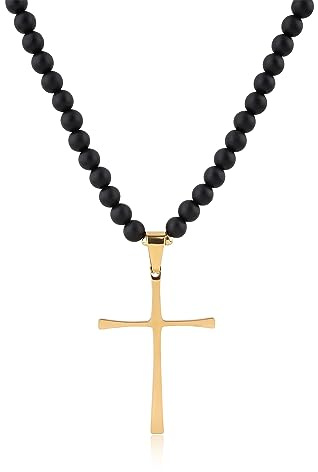 COAI Herren Perlenkette mit Kreuz