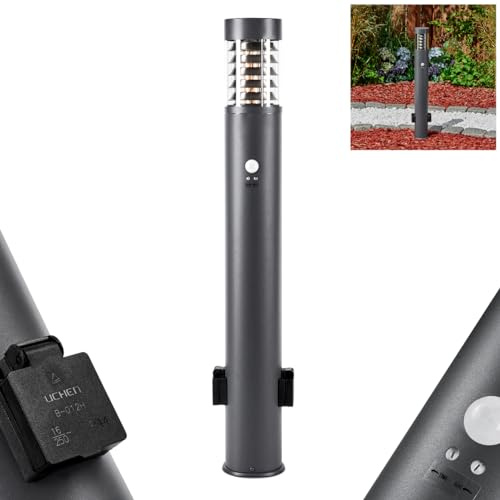 HOFSTEIN Wegeleuchte Dakar, Außenwegeleuchte mit Bewegungsmelder und 2 Steckdose aus Metall/Kunststoff in Anthrazit/Klar, Außenleuchte für Garten, Außenbereich, Hof, Terrasse, Höhe 80 cm, E27, IP44