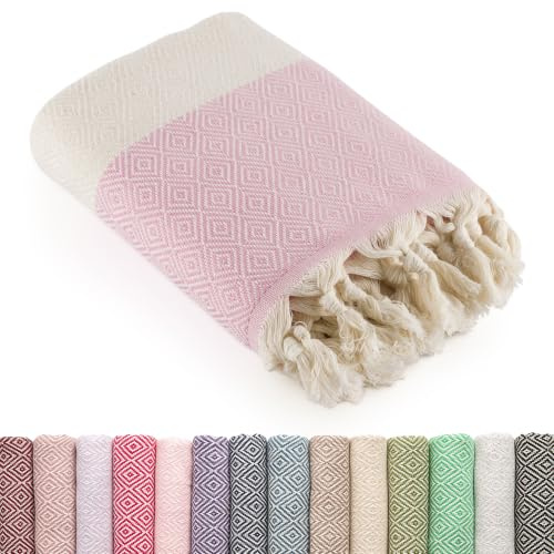 LUCIDUS Hamamtuch 100x200cm XXL – Strandtuch & Saunahandtuch – 100% Türkische Baumwolle – Saunatuch Damen & Herren – Badetuch, Reisehandtuch, Schnelltrocknend & Sandfrei (Blassrosa Diamant)