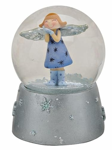 POMMERNTRAUM ® | Weihnachtsdekoration Schneekugel Dekofigur Engel Schutzengel Engelfigur GlücksEngel Weihnachtsengel (blau)