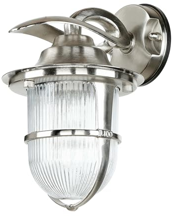 Licht-Erlebnisse Außen Wandleuchte Echt-Messing in Nickel-matt wertig EU IP64 E27 H:27cm rostfrei Schiffslampe Wandlampe Außenleuchte Außenlampe maritim Hof Garten