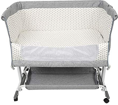 Zustellbett 3in1 Baby Beistellbett Reisebett Babybett mit weich Matratze, mit Rollen Kinderbett, Höhenverstellbar, Stubenwagen Babybett Tragbares mit Aufbewahrungskorb (95*58*74-90cm, Grau)