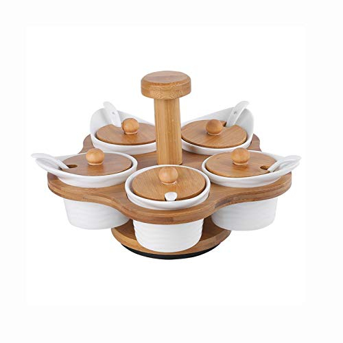 6 pièces/ensemble bambou bois céramique Condiment pots à épices ensemble salière poivrière assaisonnement Sprays cuisine outil de cuisine