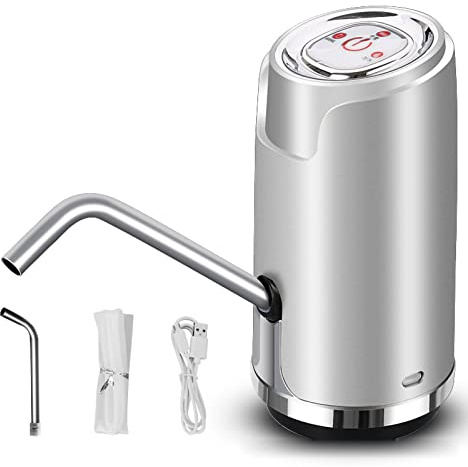 Dispensador de Agua, Bomba de Bebida de Laca en Aerosol Cuantitativa Inteligente USB Eléctrica ABS, Bomba Dispensadora de Bebidas Portátil para el Hogar, Cocina, Sala de Estar, Oficina,(Plateado)