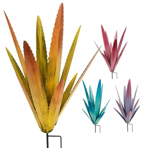 Sculpture de d'agave en métal – Décoration de cour à 4 agaves – Piquets de décoration d'intérieur – Décoration d'extérieur – Statue de jardin en métal – Statue de jardin en métal – Figurines