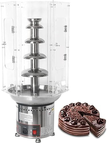 Chocolate Fountain Machine With Plastic Clear Acrylic Dust Cover, Stainless Steel Chocolate Fondue Fountain With Automatic Temperature Control, For Wedding Party Children's Birthday(Size:5 Tiers)