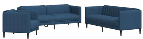 vidaXL Sofagarnitur 3-TLG., Sessel Couch Sofa für Wohnzimmer, Loungesofa Polstersofa mit Stützbeinen, Couchgarnitur Sitzmöbel, Modern, Blau Stoff