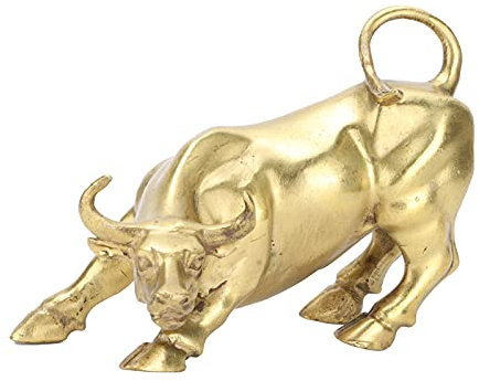 Dekaim Brass Bull Wall Street Copper Bull Brass Animal Statue Artwork for Office Bedroom Bookshelf Shop