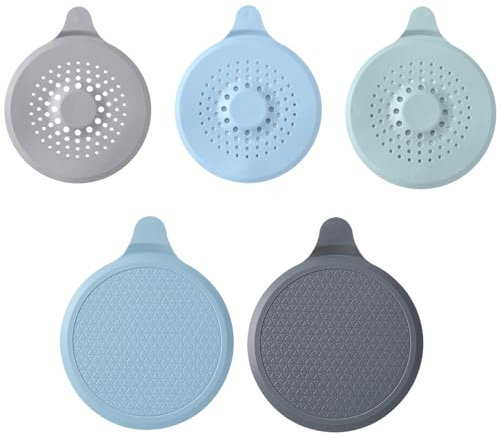 Ksvaye 5 Pièces Bouchons pour Baignoire Douche Silicone Anti Odeur Bouchon de Vidange Universel Attrape Cheveux, Bouchon d'évier Baignoire Filtre Cheveux avec Ventouse pour la Baignoire Cuisines