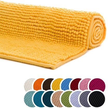 liebling Badteppich, 100% Polyester - Mikrofaser, Serie Chile, 50 x 70 cm, 30 Grad waschbar, Fußbodenheizung geeignet, Farbe: gelb