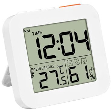 MiOYOOW Wecker, Kleine Digitaluhr mit Hintergrundbeleuchtung und Temperatur- und Feuchtigkeitsanzeige für Schlafzimmer Home Office