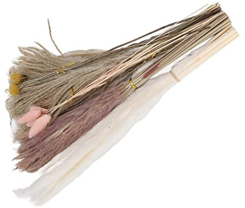 Schilfgras, Weißes Pampasgras, Rosa Häschenschwänze, Gelber Billy Button-Trockenblumenstrauß, Sicherer, Geruchloser, Langlebiger Foto-Requisit für Zuhause, Büro, Hochzeit