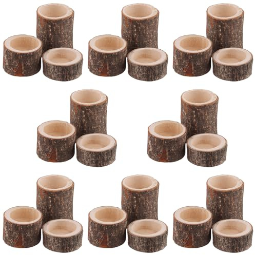 FUNSUEI 24 Pack Wooden Tea Light Candle Holders - 3 Sizes, Rustic Tealight Candle Holders for Dinning Party Room Decoration