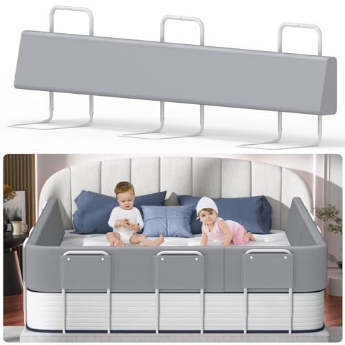 Kidsgigglz Bettgitter 180cm，Bettschutzgitter für Kinder，Rausfallschutz Bett，Baby Bettschutzgitter，Höhenverstellbar,Abnehmbarem und Waschbarer,DIY Verformbar Kinderbettgitter mit Schaumstofffüller,Grau