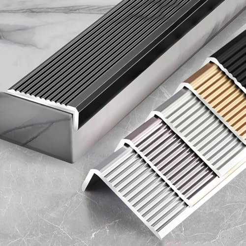 YCBTPS Stair Nosing Edge Trim Strips，L Shaped Stair Edge Protector With Anti Slip Fluted，1.8in Wide Metal Step Edging Transition Strip, Easy To Install(Gold)