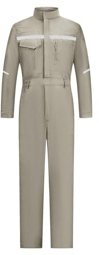 Oralidera Mono de Trabajo para Hombre con Cremallera Alta Visibilidad, Buzo Overole Multibolsillos Reflectante de Seguridad, Caqui, M