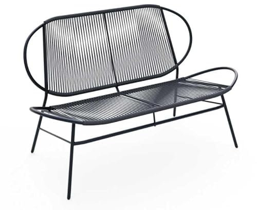 SONGMICS Gartenbank, 2-Sitzer, Balkonbank, Gartenmöbel aus PE-Rattan, Gartenstuhl mit Rückenlehne, 70 x 138,5 x 79 cm, für Terrasse, Garten, Balkon, Outdoor, tintenschwarz GGF0026B01