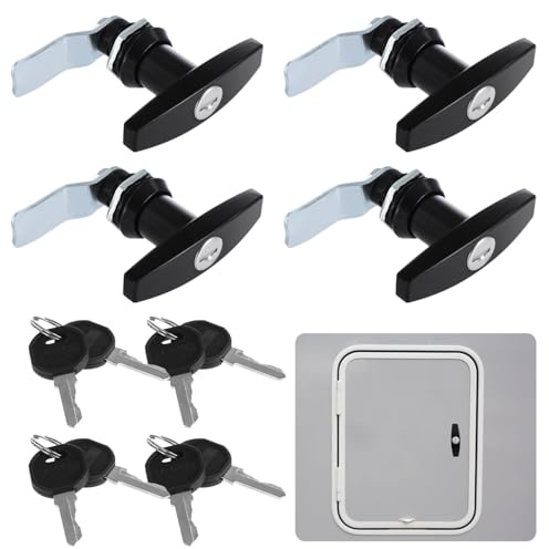 4 Pcs T-Handle Cabinet Locks, RV Truck Storage Drawer Locks with Keys, Garage Door Latch Locks, Letter-Box Drawer Locks for Campers, Trailers