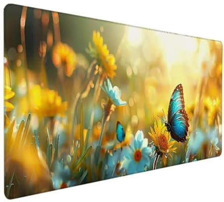 Mauspad XXL, Gaming Mauspad 700x300x3 mm, Großes Mauspad mit Genähten Kanten, Rutschfeste Desk Mat, Verlängertes großes Mauspad Schreibtischauflage für Büro und Zuhause Schmetterling Narzisse Y - 1