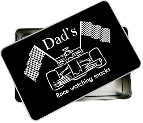 allaboutthebump Personalised Dad's Race Watching Snacks Tin | Grandad | Uncle (19.5cm x 12.5cm x 5.5cm) [Ideal Christmas, Fathers Day or Birthday Gift Present] Bits and Bobs