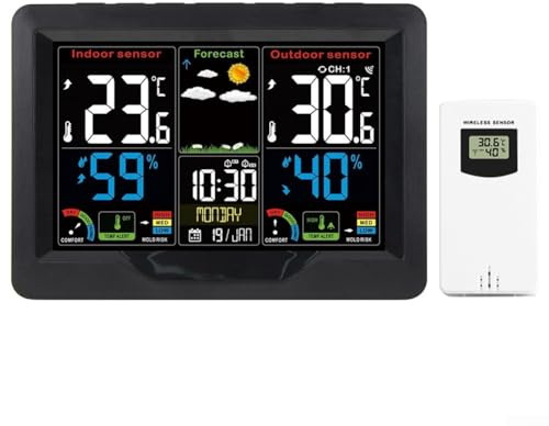 Stazione meteorologica wireless per interni ed esterni, visualizzazione 12 ore e 24 ore, registrazione della temperatura massima e minima