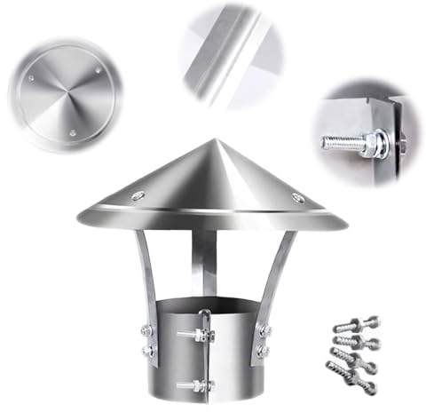 Generico Tappo per Comignolo per Rotondo, Comignolo in Acciaio Inox, Accessori Inclusi, Cappello Antipioggia per Canna Fumaria Antipioggia da Esterno(5.1in/130mm)