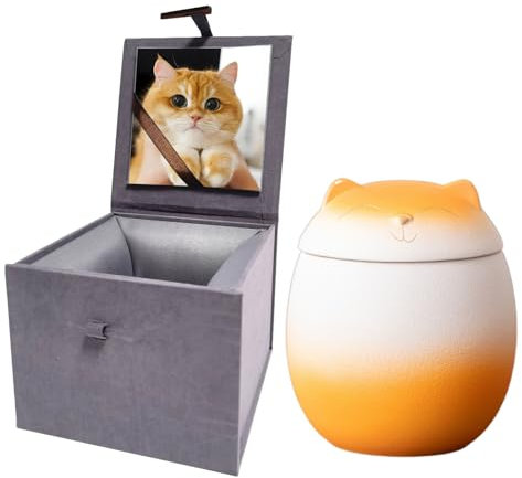 Umberdom Urnas para cenizas de gato, de cerámica mate, urnas de cenizas de gato, hechas a mano, urnas de cenizas, urna de recuerdo, regalo conmemorativo, soporte para cenizas con caja (naranja +