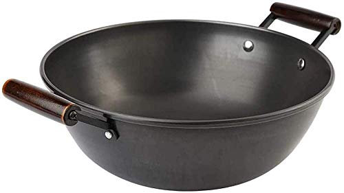 YXUANYZNB Padella wok in ghisa per stufato in ferro fine antiaderente wok non rivestito grande padella in ferro doppio orecchio maiale padella per stufato di ferro - 36 cm